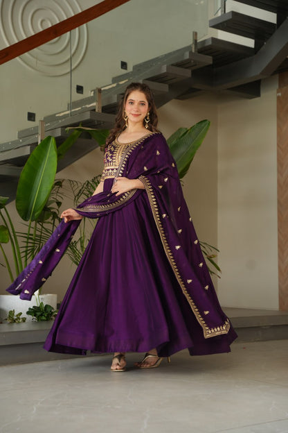 Exquisite Vichitra Silk Embroidered Gown