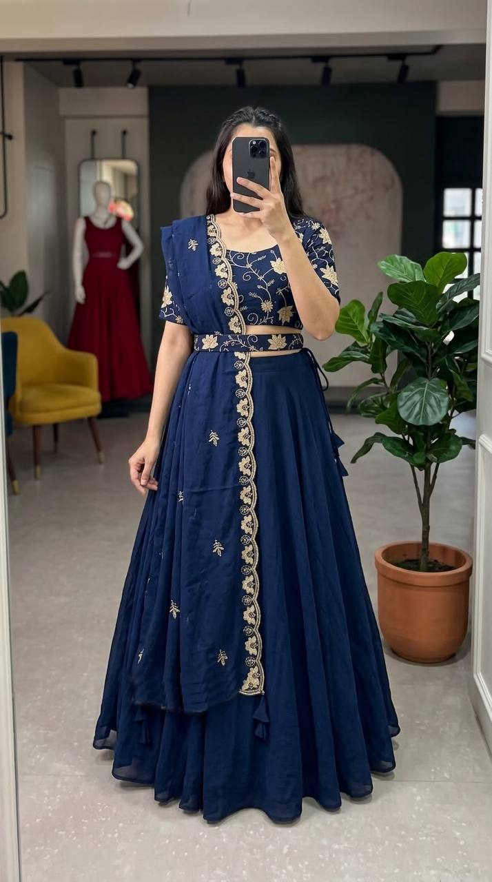 Twilight Blue RangBhoomi Crush Silk Lehenga Set