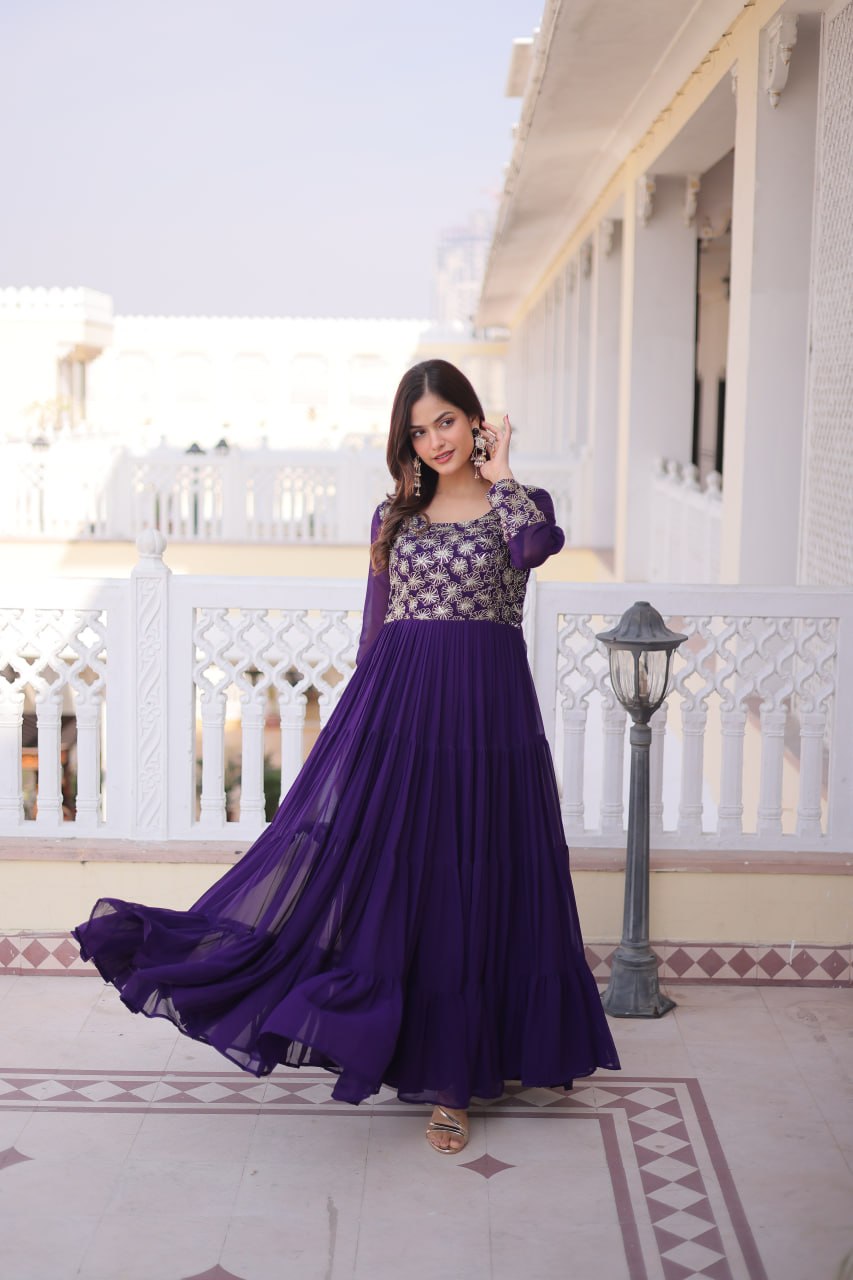 RangBhoomi Premium Designer Ready-to-Wear Gown Collection 2026 - Elegant Faux Blooming Georgette with Sequins and Zari Embroidery