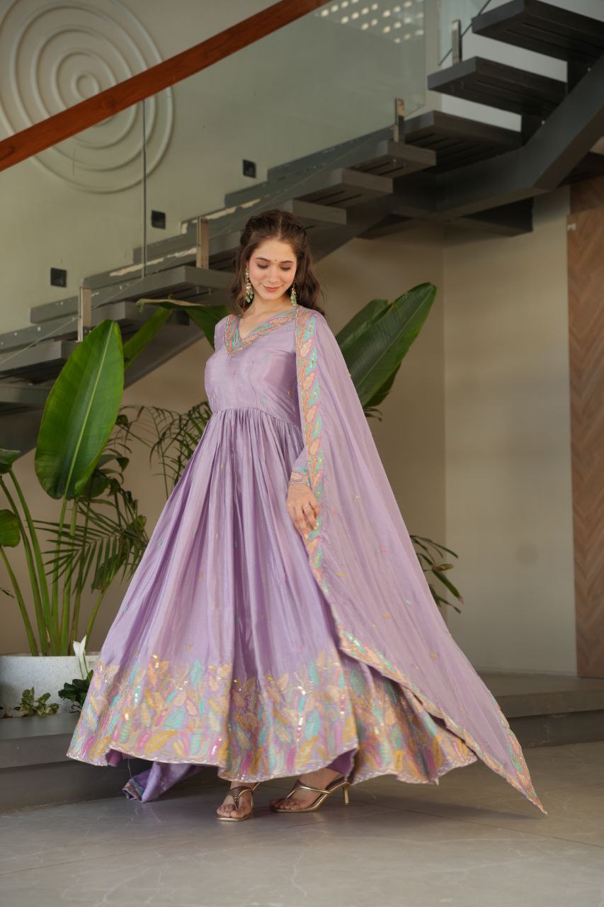 Embroidered Grace Gown & Dupatta – Luxe Fusion Wear for Modern Elegance