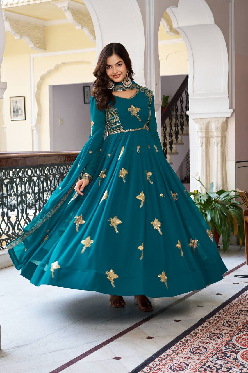 RangBhoomi Elegant Faux Georgette SP Series Gown Set with Thread and Sequin Detailing