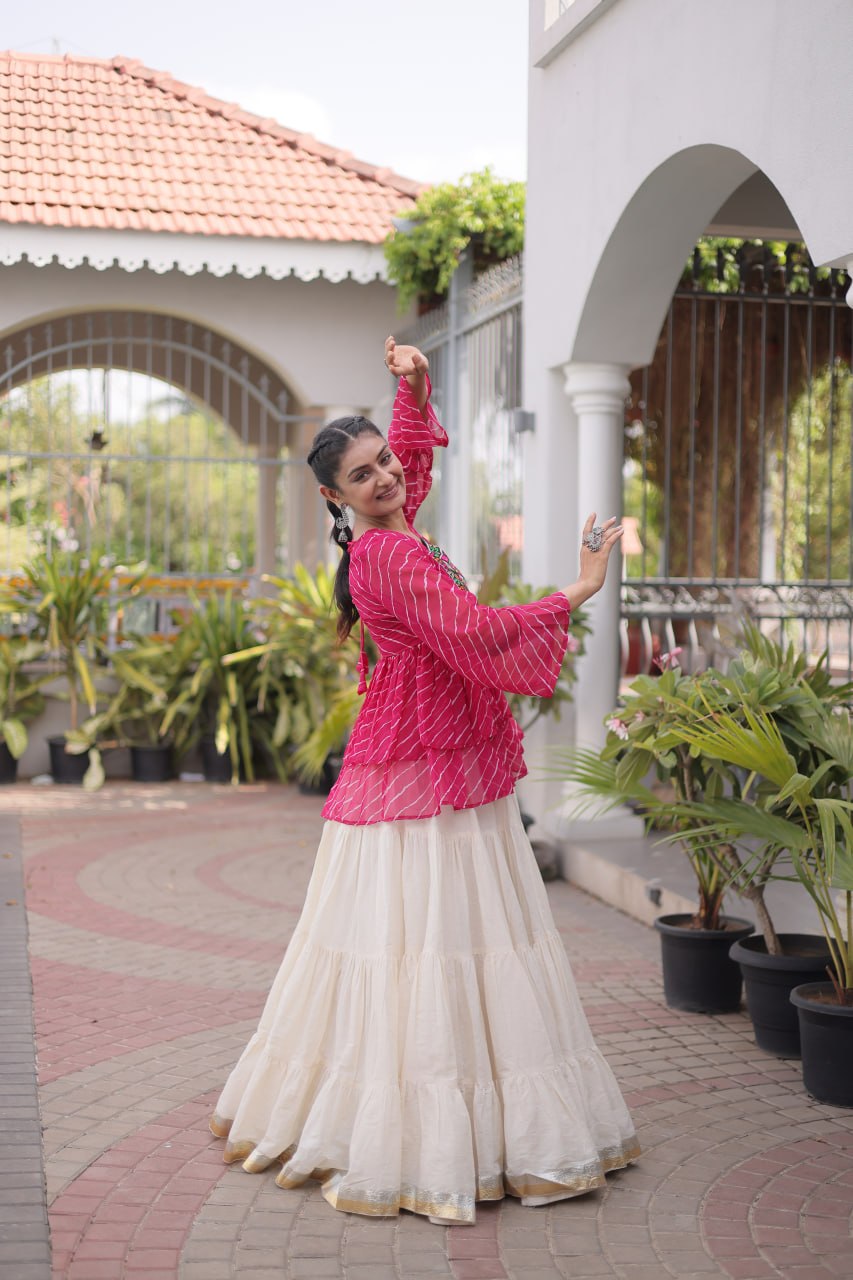 RangBhoomi Navratri Lehenga Choli Set — Kora Cotton Frill with Laheriya Print