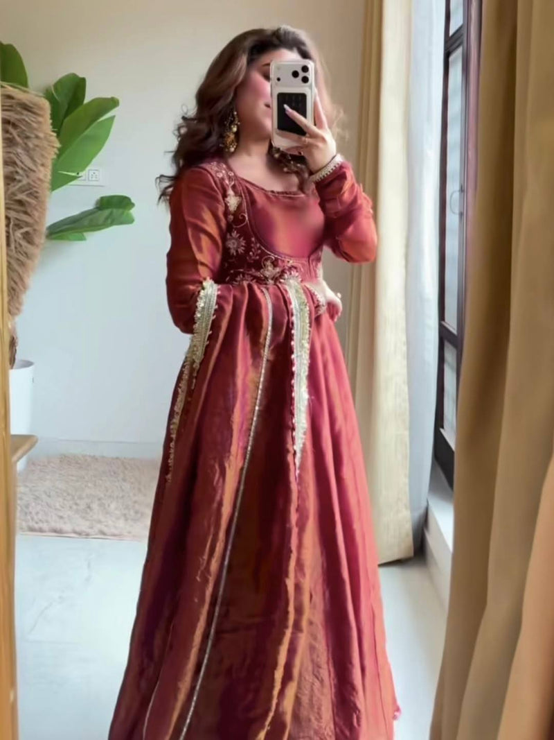RangBhoomi New Designer Heavy Cosmos Silk Maxi Anarkali Suit – Embellished Festive Gown