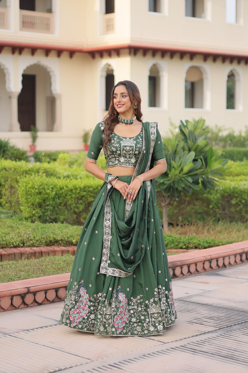 RangBhoomi Premium Vichitra Silk Lehenga Choli Set 2026 with Embroidered Sequins, Zari & Thread Work
