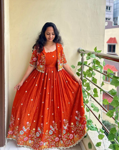 Rose Motif Anarkali Gown with Embroidery