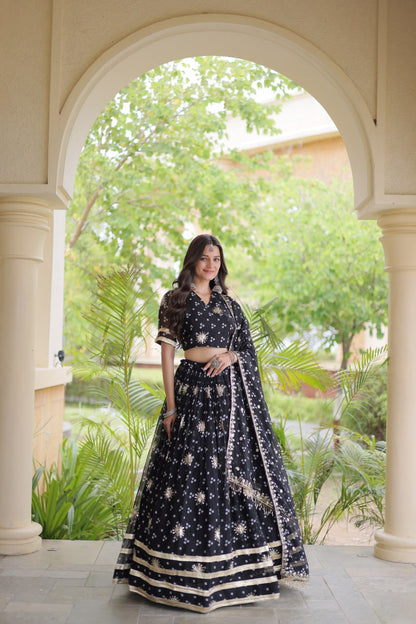 RangBhoomi Four-Color Faux Georgette Bandhej Lehenga Choli Set with Dupatta