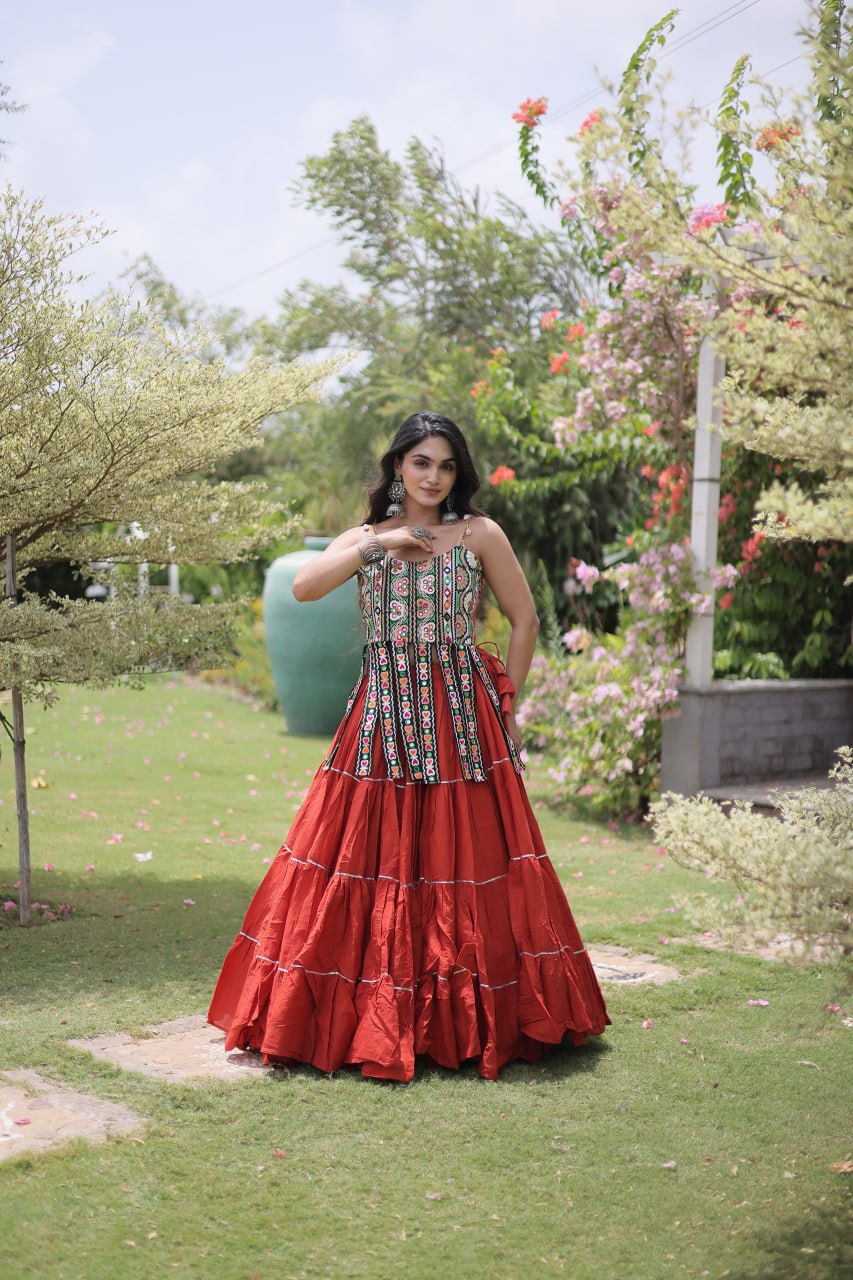 RangBhoomi Navratri Kora Cotton Lehenga Set — Full-Stitched Festive Ensemble