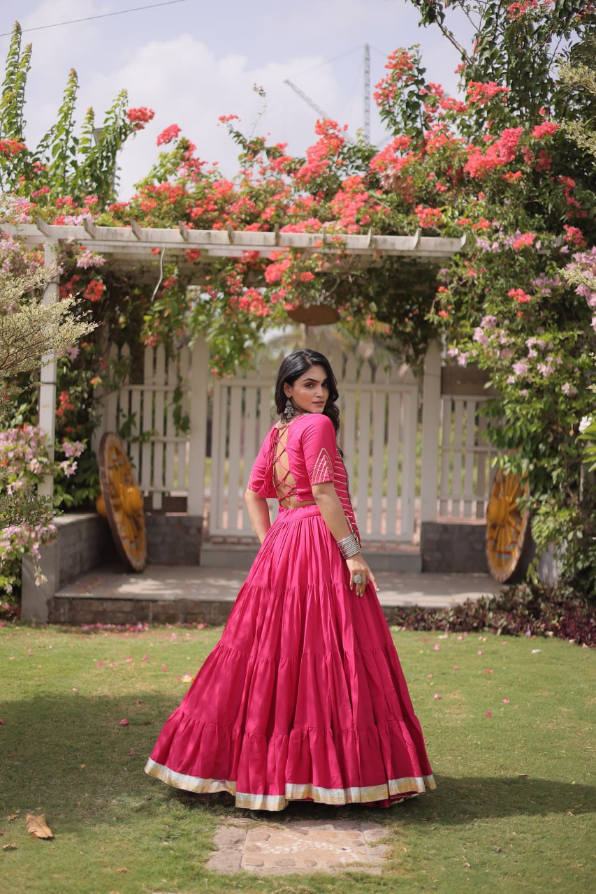 RangBhoomi Navratri 2026 Kora Cotton Full-Stitched Lehenga & Blouse Set — L (40", Adjustable 38–44)