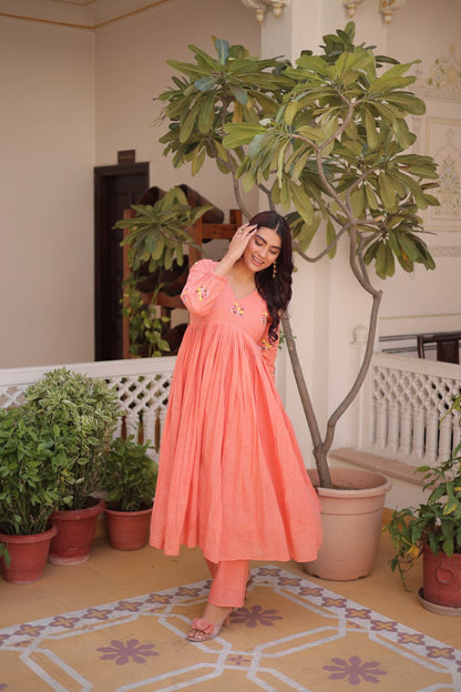 Premium Ready-to-Wear Embroidered Cotton Kurti with Matching Cotton Pants