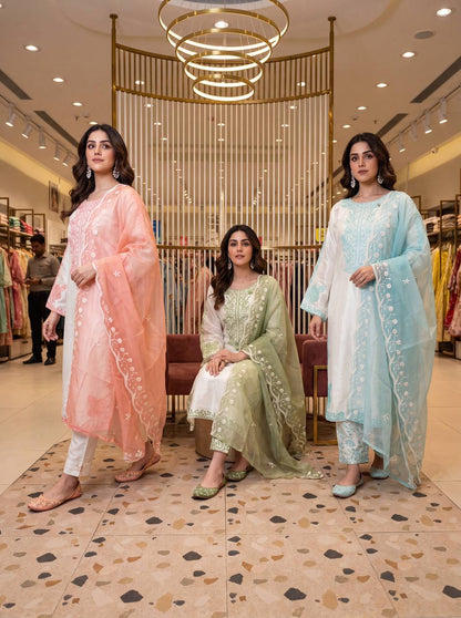 Elegant Party Wear Set Featuring Premium Roman Glass Embroidered Top with Fancy Bell Sleeves and Stylish Palazzo Pants with Dupatta