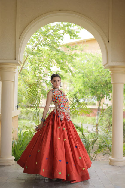 RangBhoomi Navratri Festive Cora Cotton Lehenga Set with Embroidered Blouse