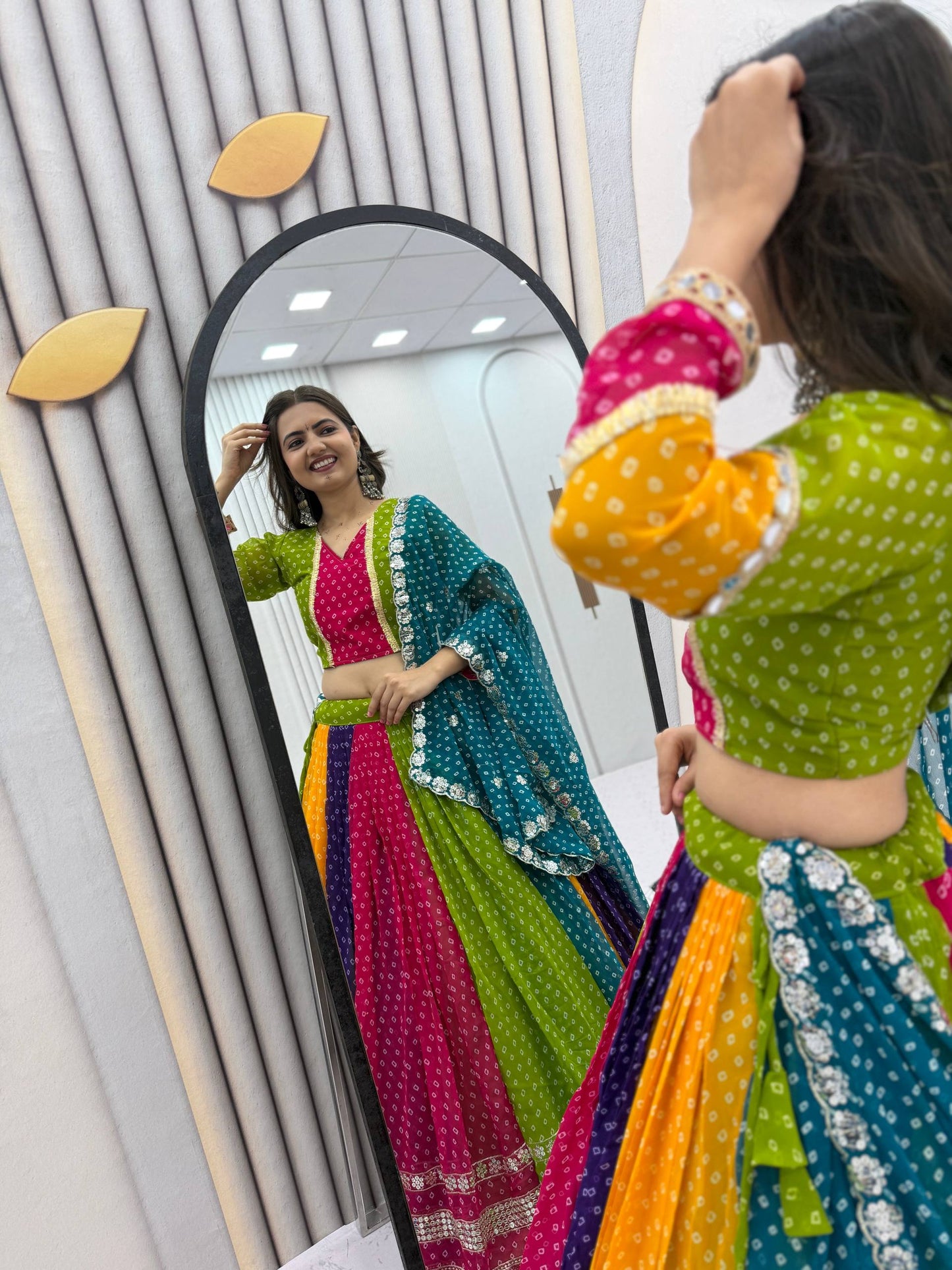 RangBhoomi Navratri Special Georgette Lehenga Choli — 6m Flair, Micro Cotton Inner, Elegant Shivansh Work