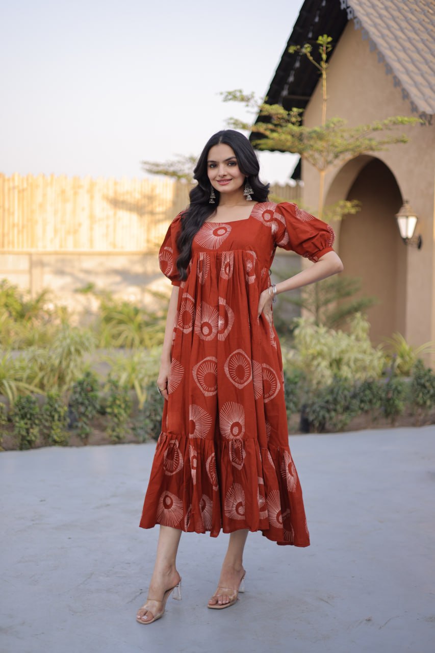 RangBhoomi Premium Designer Ready-to-Wear Kurti Collection 2026 - Elegant Printed Cotton with Puff Sleeves and Fancy Square Neck