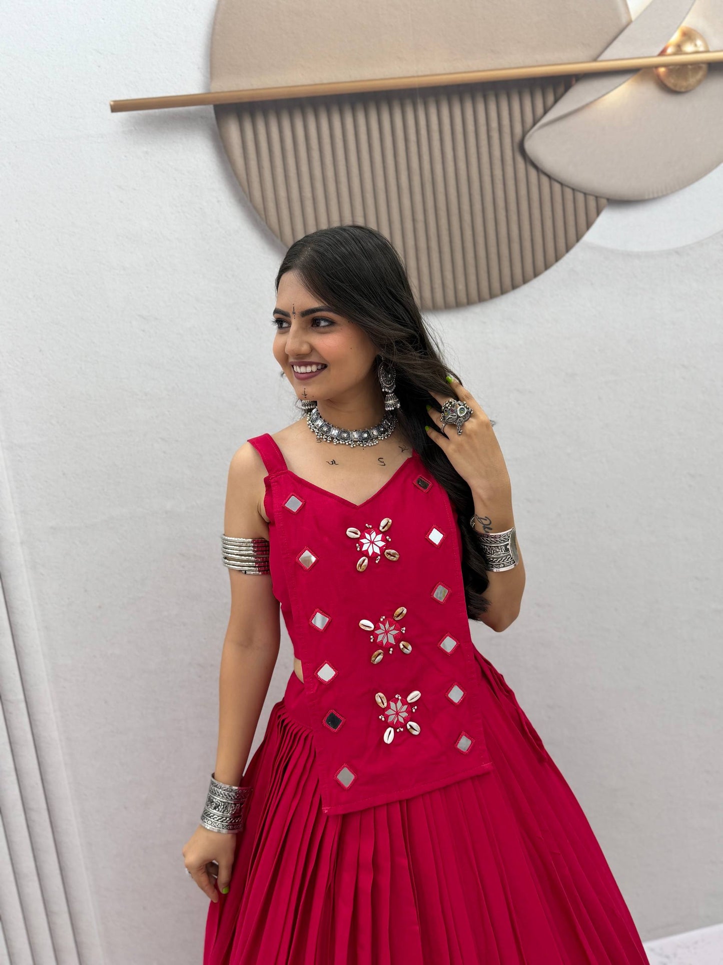 RangBhoomi Navratri Special Big Flair Lehenga Choli - Pure Cotton Handwork Mirror Embellished