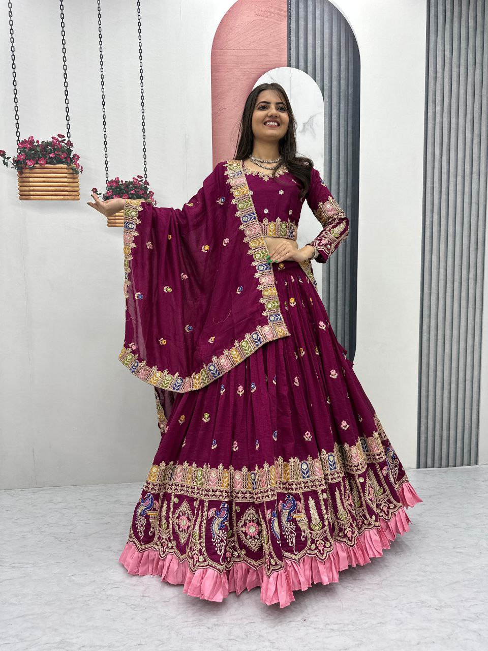 RangBhoomi Exquisite Festival Lehenga Choli Set with Heavy Embroidery and Pure Vichitra Fabric