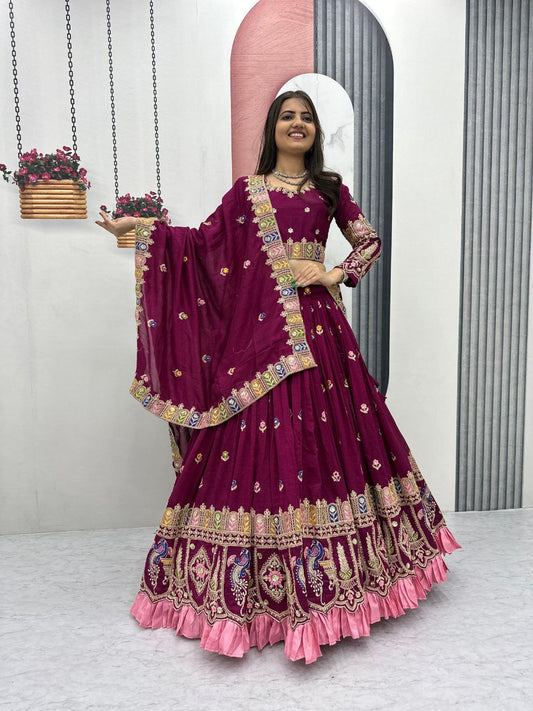 RangBhoomi Exquisite Festival Lehenga Choli Set with Heavy Embroidery and Pure Vichitra Fabric