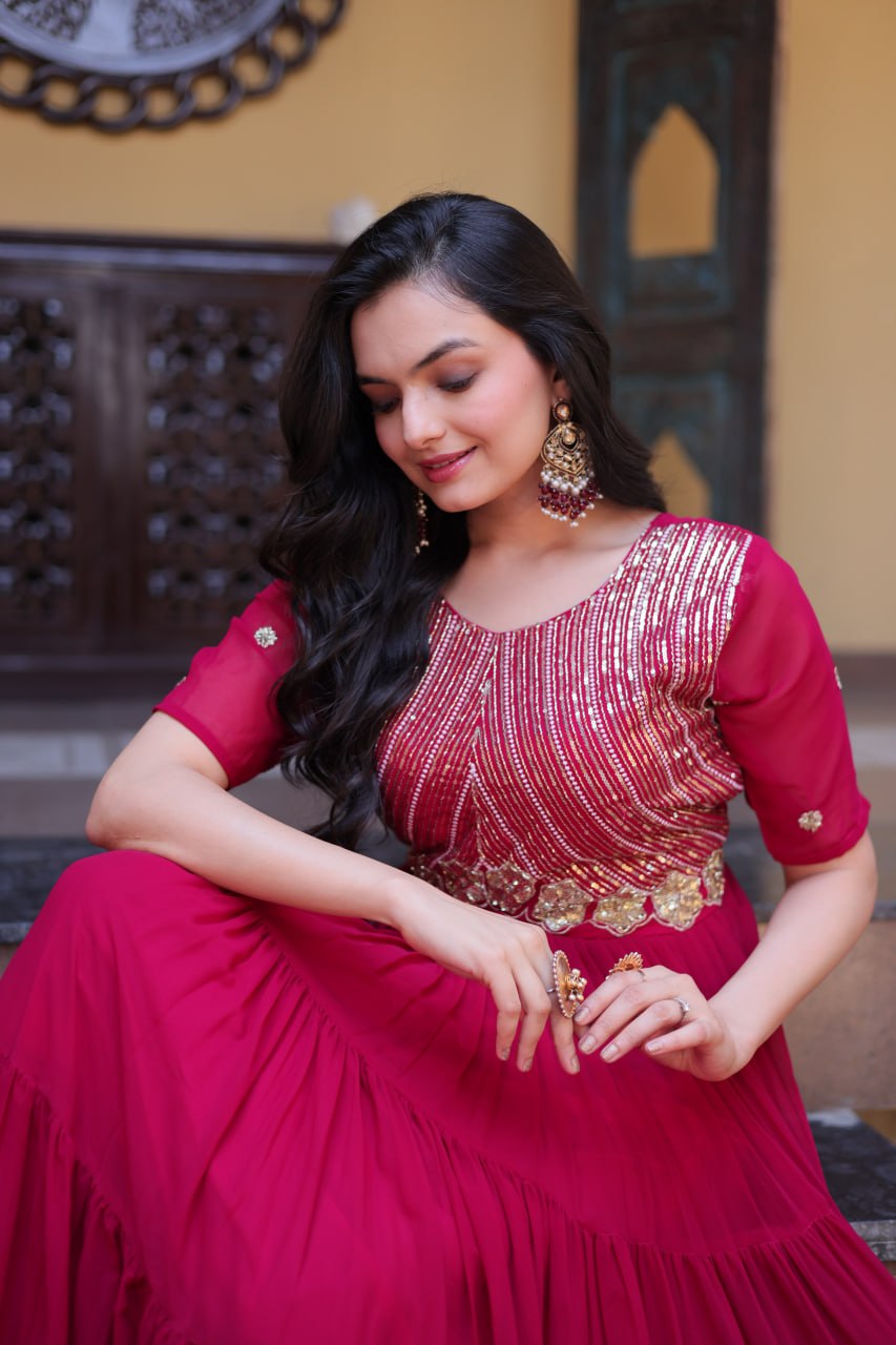 RangBhoomi Premium Designer Ready-to-Wear Gown Collection in Red and Pink