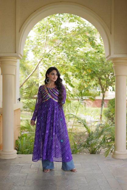 RangBhoomi Bandhani Faux Georgette Kutchi Patchwork Kurti — Navratri 2026