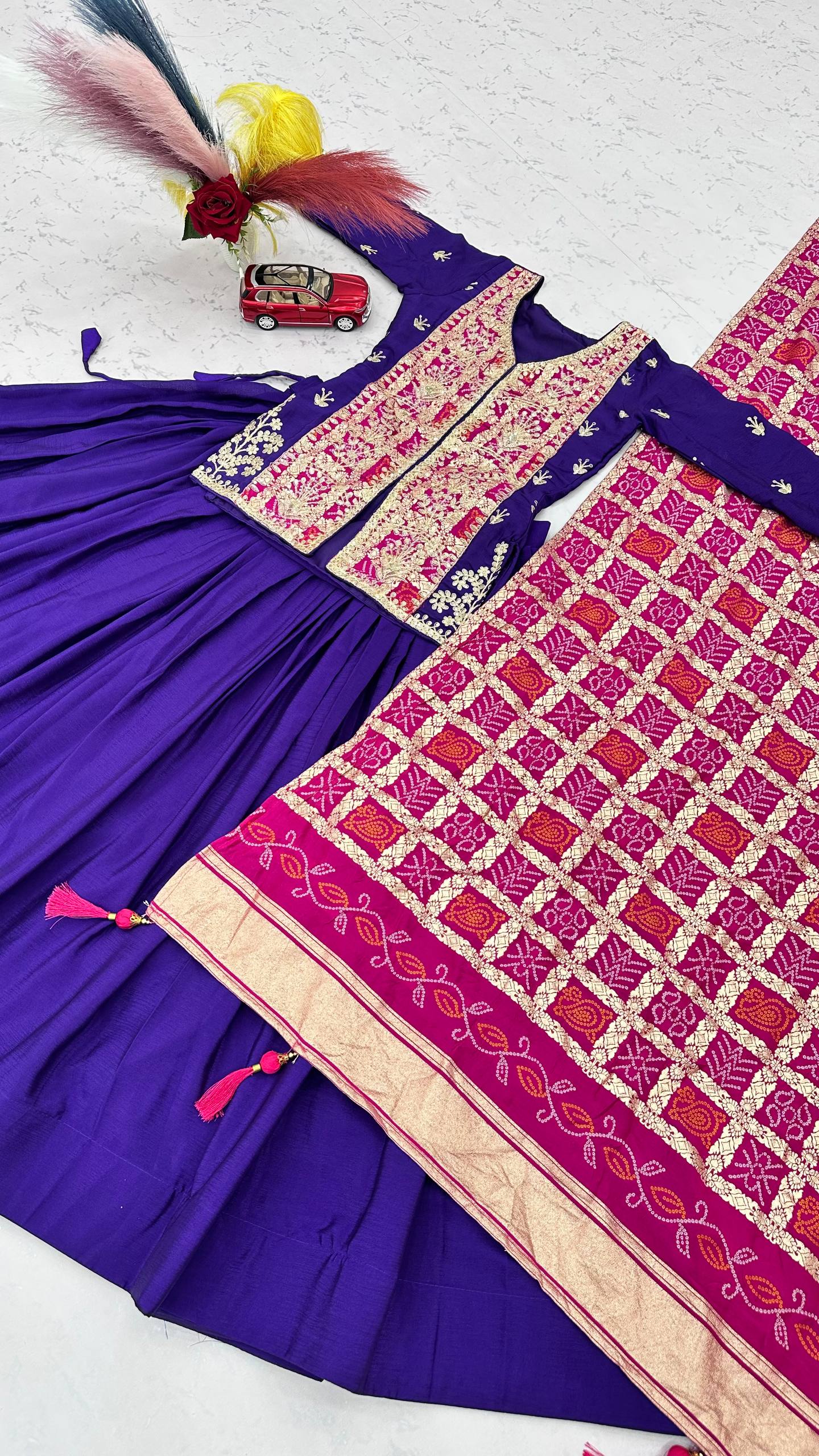 RangBhoomi Festival Badhni Lehenga Choli — Pure Chinon Silk with Heavy Embroidery