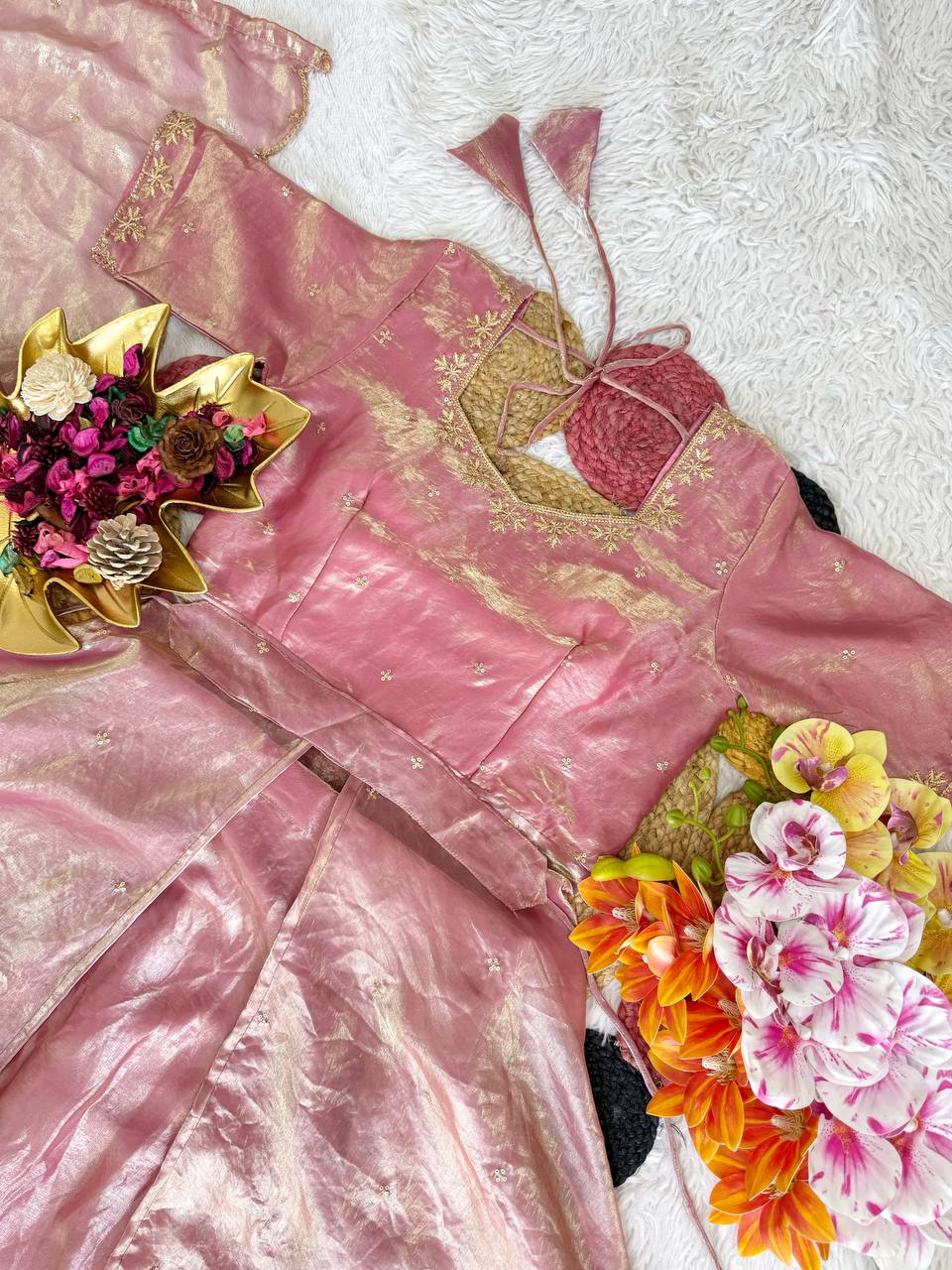 RangBhoomi Heavy Space Silk Double-Frill Lehenga Choli Set — Sequined Embroidery, Ready-to-Ship Rakshabandhan Special