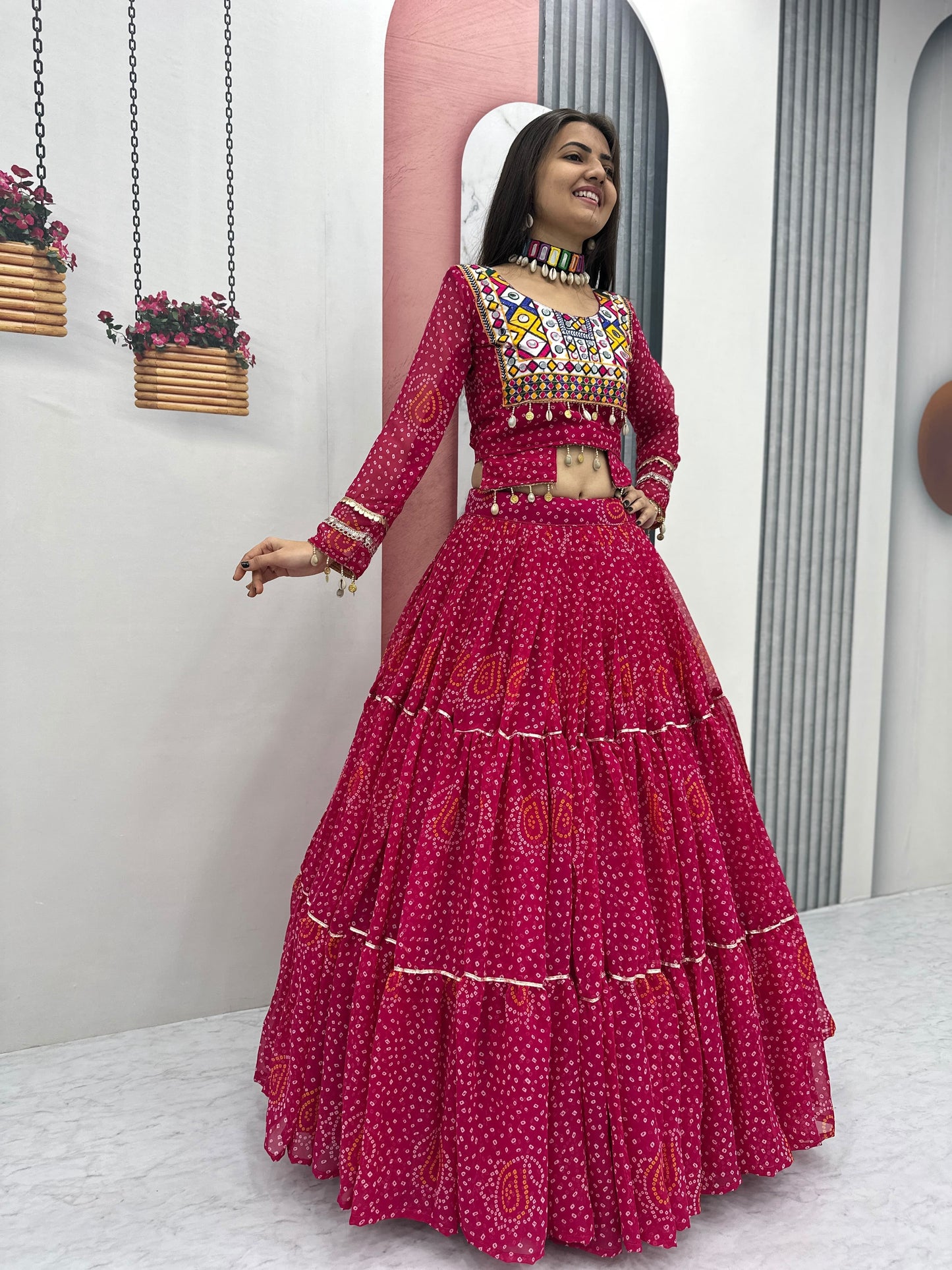 Exclusive 9-Meter Flair Navratri Special Lehenga Choli by RangBhoomi – Pure Fox Georgette with Elegant Thread Embroidery