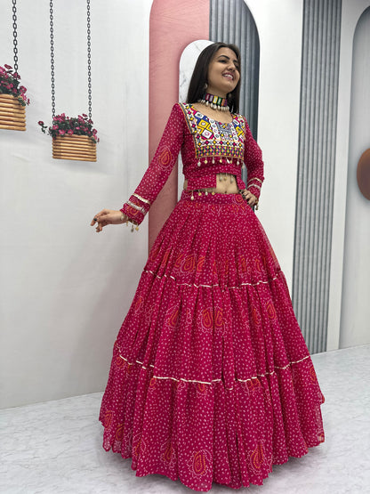 Exclusive 9-Meter Flair Navratri Special Lehenga Choli by RangBhoomi – Pure Fox Georgette with Elegant Thread Embroidery