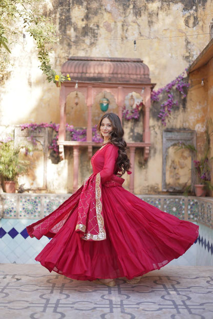 Flared Gown: Embroidered Dupatta - Shop Now!