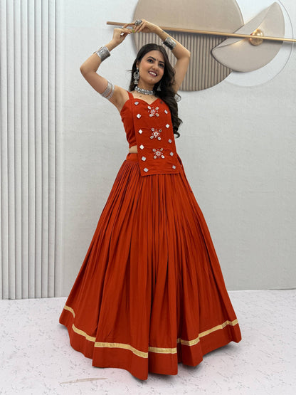 RangBhoomi Navratri Special Big Flair Lehenga Choli - Pure Cotton Handwork Mirror Embellished