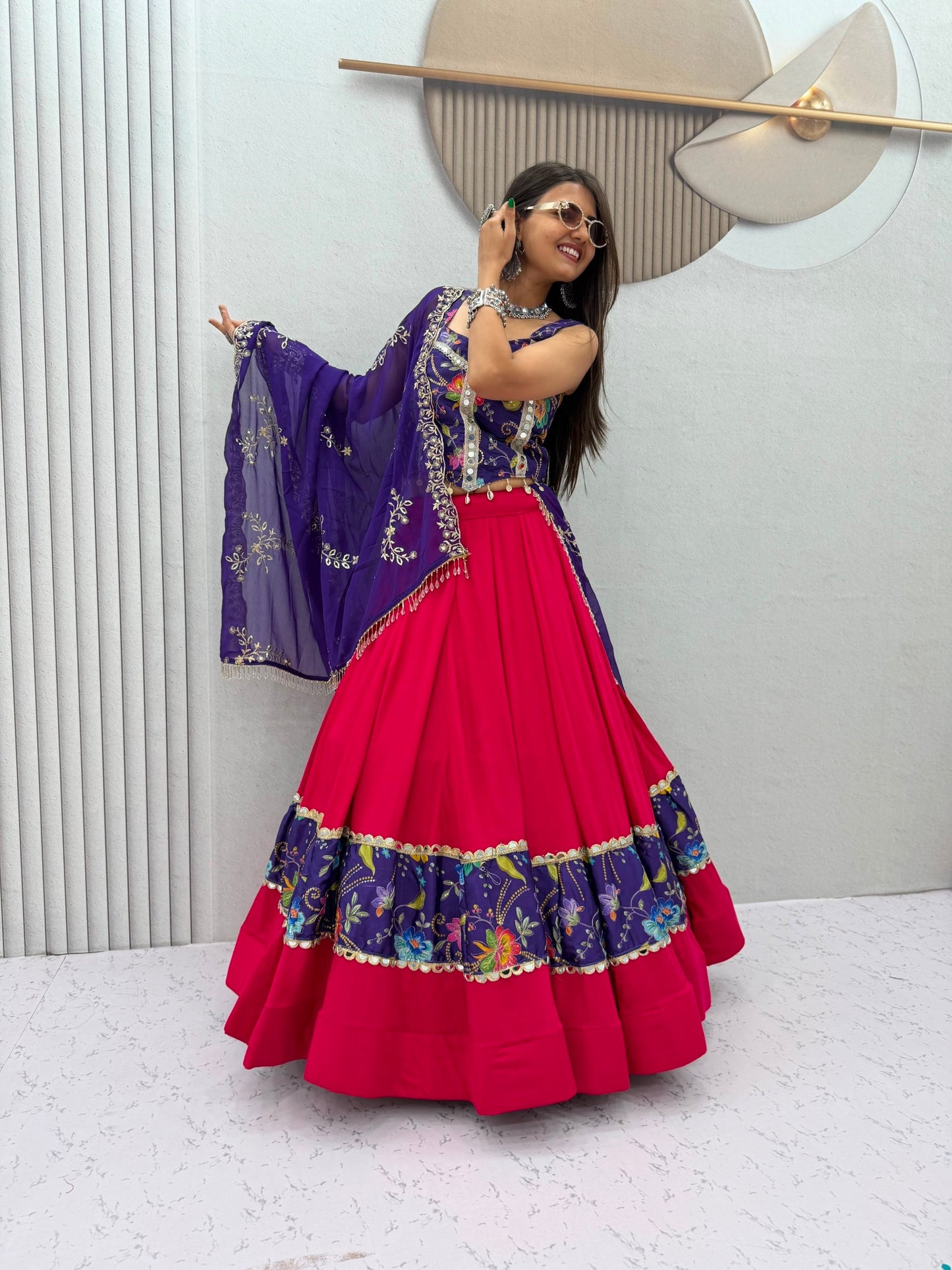 RangBhoomi Navratri Special Pure Cotton Lehenga Choli with 6m Flair & Heavy Embroidered Dupatta
