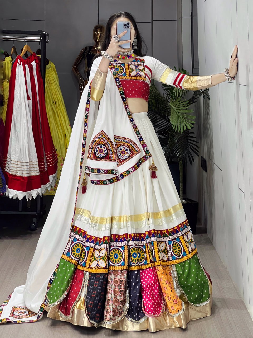 Premium Navratri Ethnic Chaniya Choli Set 2026 with Multicolor Latkans and Mirror-Embellished Fancy Blouse