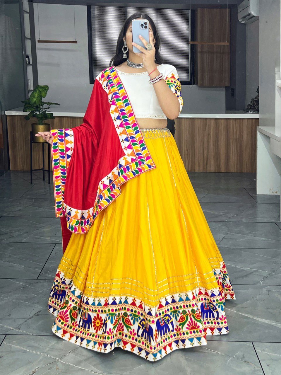 Ethnic Women’s Complete Lehenga Set with Yellow and Red Accents