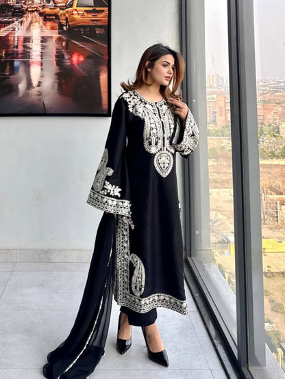 Elegant Designer Party Wear Set with Pure Soft Nylon Organza Silk Top, Palazzo Pants & Dupatta