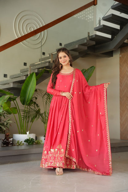 Embroidered Chinnon Gown Set | Indian Wedding Outfit