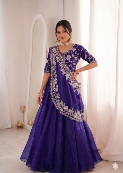 Elegant Embroidered Lehenga Choli Set with Sequence Work – New Arrival by RangBhoomi