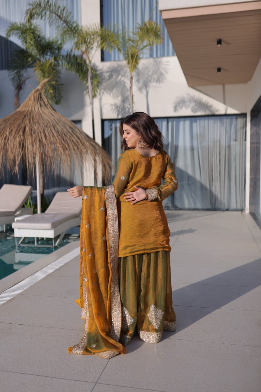 Premium Ready-to-Wear Top, Bottom, and Dupatta Set Collection 2026 – Elegant Embroidered Fendi Chiffon Ensemble