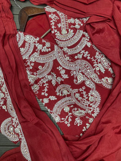 Elegant Ready-to-Wear Saree with Full Embroidered Sequined Jacket in Luxurious Heavy Chinon Fabric