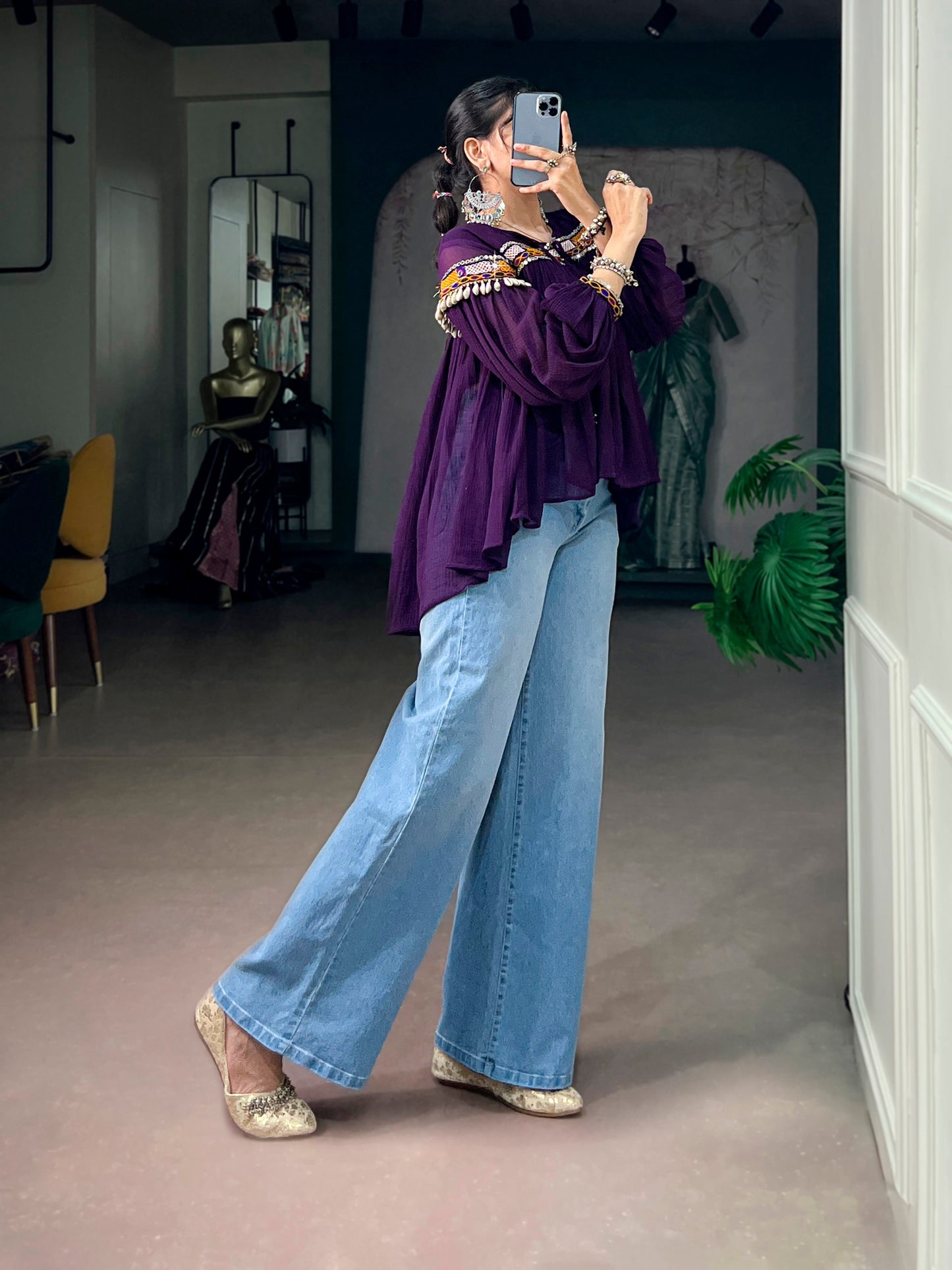Garba Glam Top — Lightweight Mirror & Gamthi Lace Cape by RangBhoomi