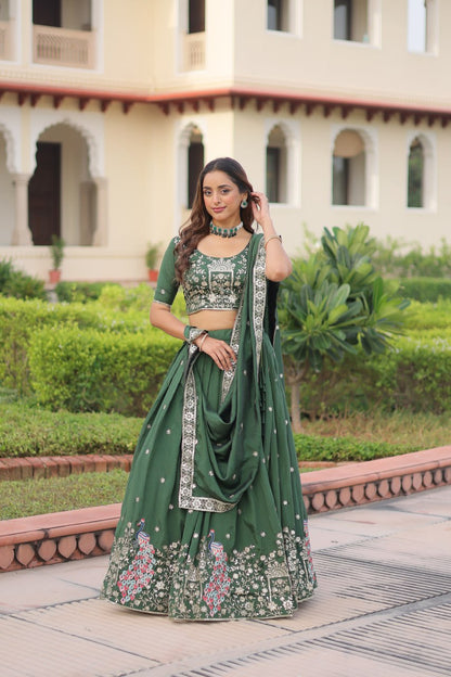 RangBhoomi Premium Vichitra Silk Lehenga Choli Set 2026 with Embroidered Sequins, Zari & Thread Work