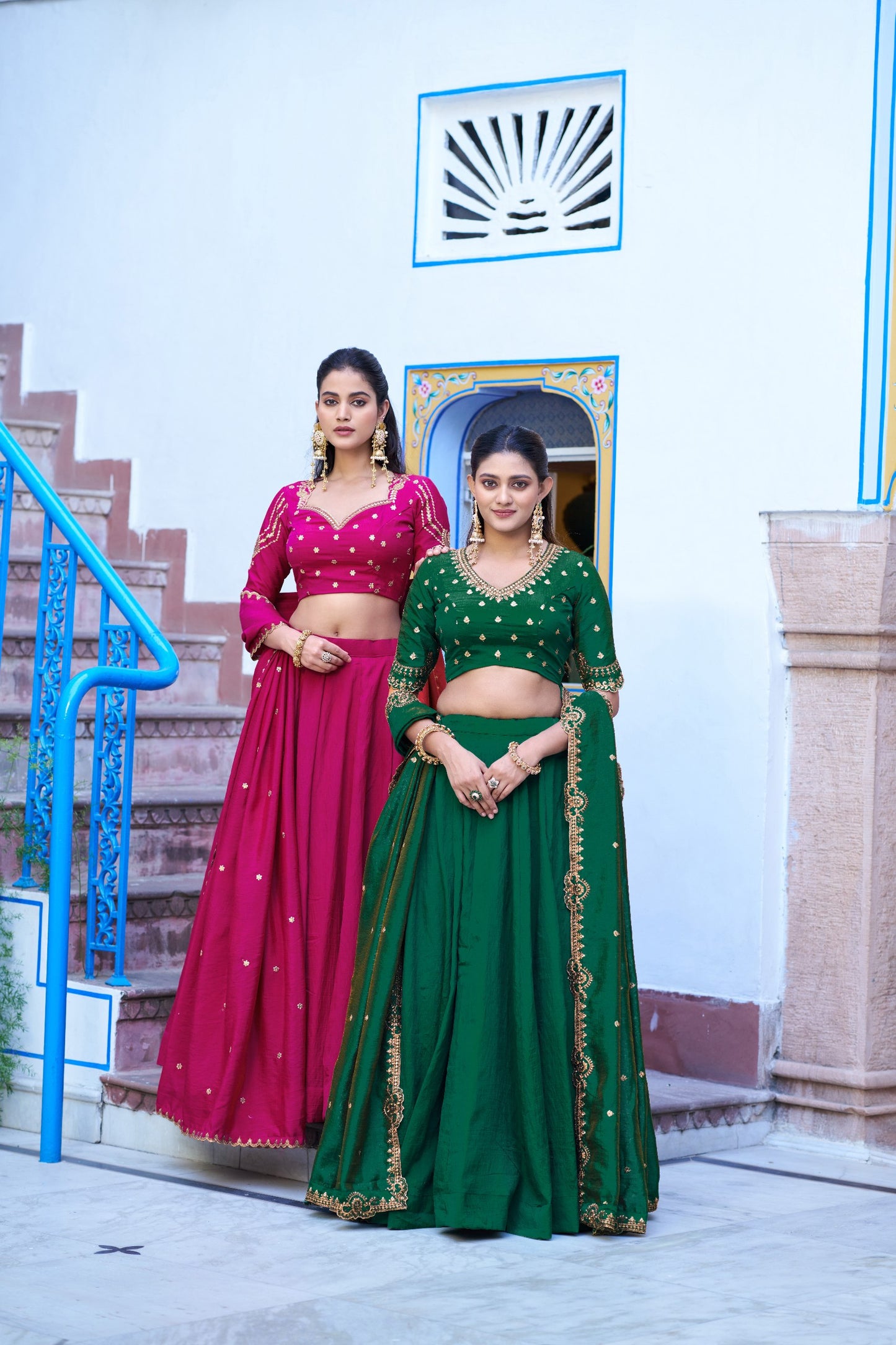 Emerald Royal Elegance – Stunning NC Silk Lehenga with Sequined Embroidery and Elegant Dupatta