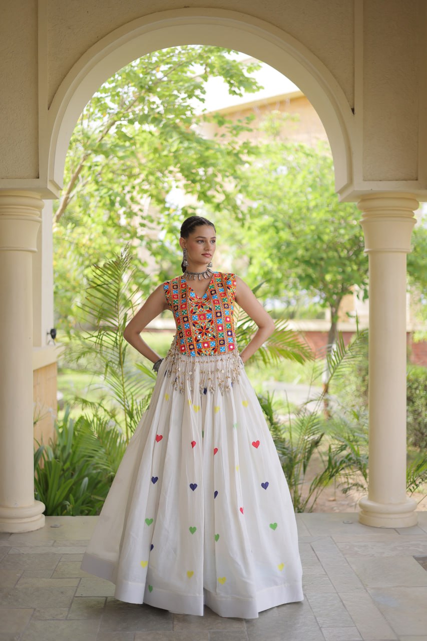 RangBhoomi Navratri Festive Cora Cotton Lehenga Set with Embroidered Blouse