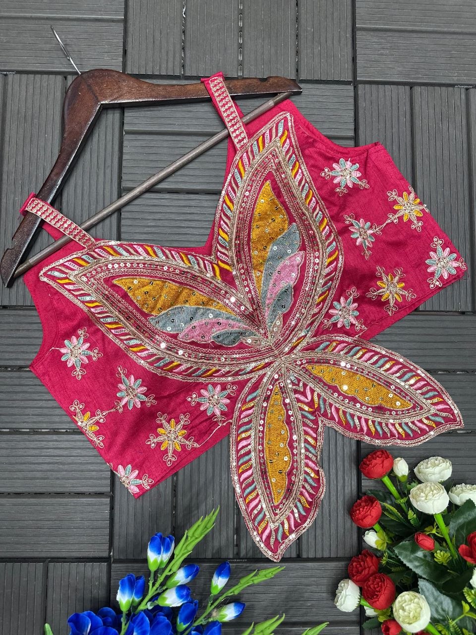 RangBhoomi Ready-to-Wear Saree with Elegant Embroidery and Sequined Blouse – Heavy Crepe Fabric