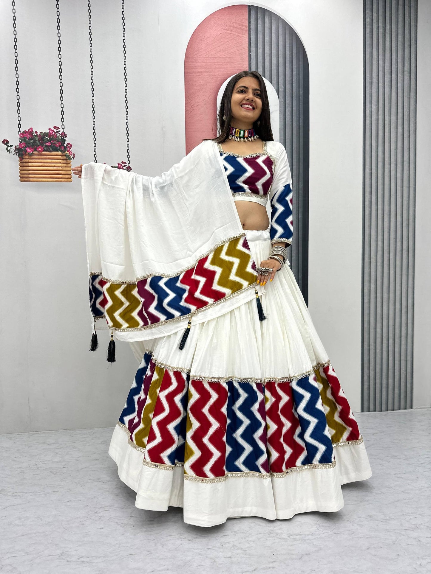 Navratri Special Pure Cotton Lehenga Choli Set with 6-Meter Flair, Fully Stitched Comfort Fit