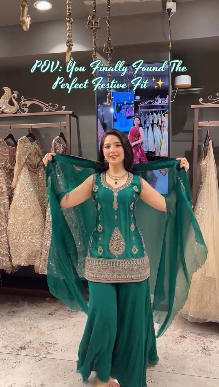 Wedding Season Exclusive: Elegant Designer Top with Corded Sequin Embroidery Paired with Palazzo Pants and Shrug Set by RangBhoomi