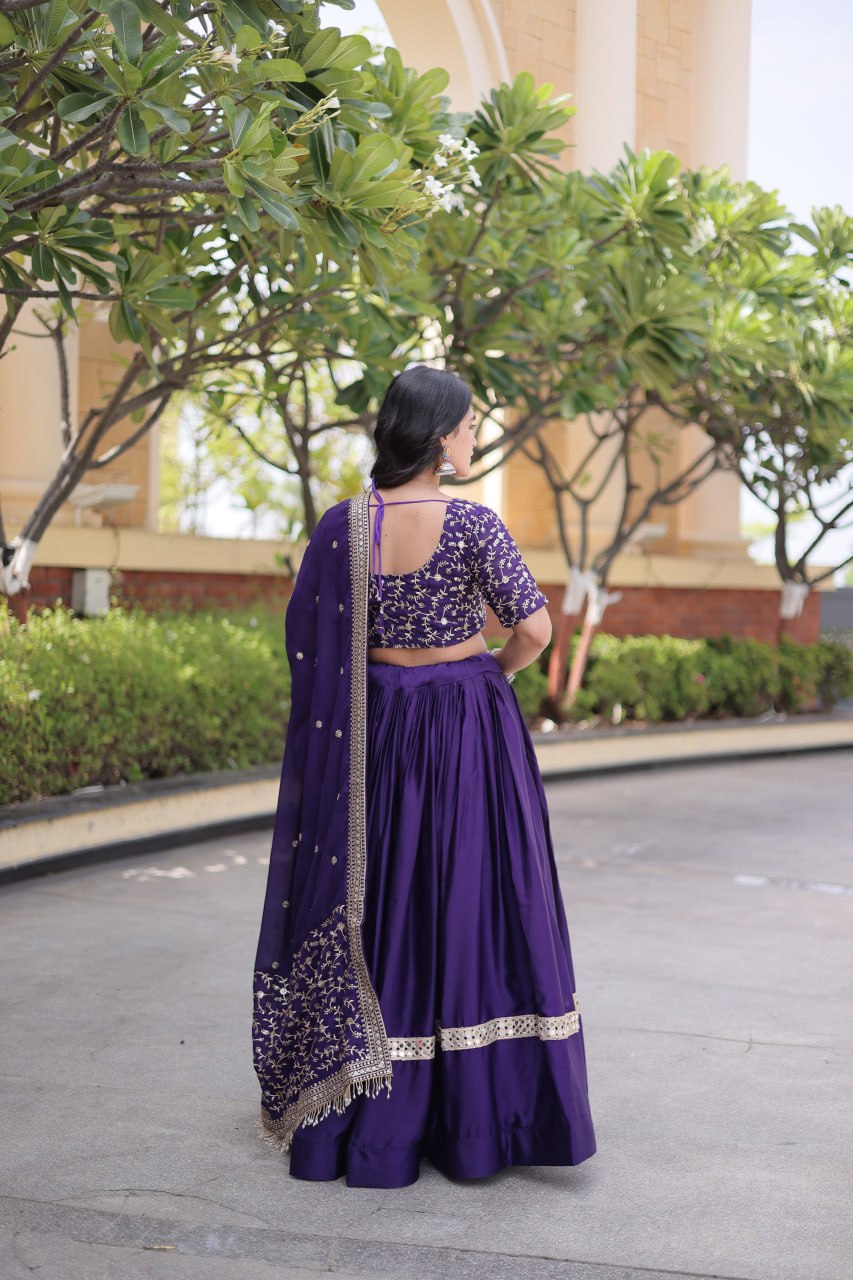 RangBhoomi Glory Satin Embroidered Lehenga Choli Set - Full-Stitched Lehenga with Designer Dupatta