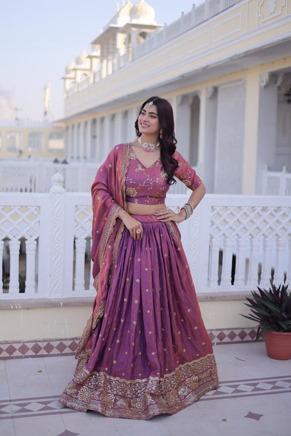 RangBhoomi Elegant Lehengha Choli Dupatta Set in YSL Silk with Sequins and Zari Embroidery
