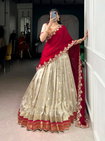 Woven Grace Embroidered Lehenga Set with Royal Paithani Borders and Elegant Pastel Hues