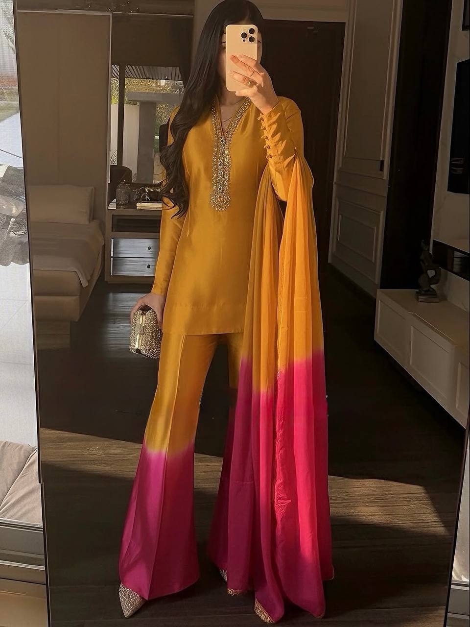 Launching New Designer Party Wear Look Pure Roman Glass Top & Elegant Palazzo with Dupatta Set