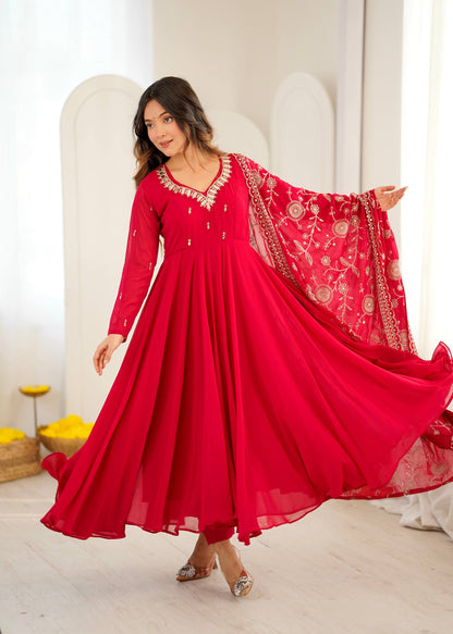 RangBhoomi Elegant Embroidered Mirror Anarkali Three-Piece Gown Set