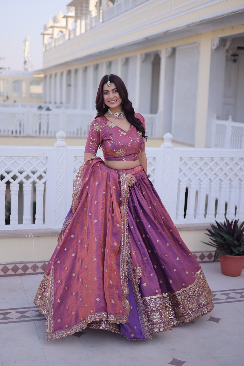 RangBhoomi Elegant Lehengha Choli Dupatta Set in YSL Silk with Sequins and Zari Embroidery