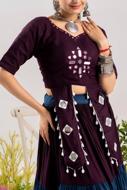 RangBhoomi Stunning Navratri Lehenga Choli with Real Mirror Work - Pure Rayon Cotton, Frill Lehenga & Kodi Lace Blouse